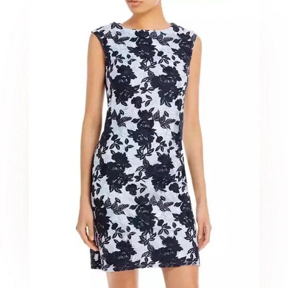 Adrianna Papell Two-Tone Embroidery Floral Lace Overlay Sheath Dress Size 4, NWT - Picture 1 of 11